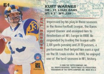 2000 Finest - NFL Europe #E1 Kurt Warner Back