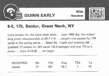 1986 Iowa Hawkeyes #NNO Quinn Early Back