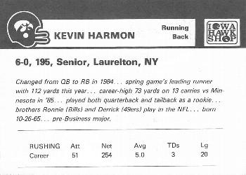 1986 Iowa Hawkeyes #NNO Kevin Harmon Back