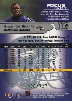 2000 Fleer Focus - Draft Position #116 Shannon Sharpe Back