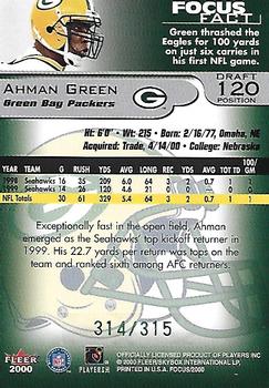 2000 Fleer Focus - Draft Position #120 Ahman Green Back