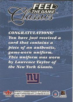 2000 Fleer Greats of the Game - Feel The Game Classics #NNO Lawrence Taylor Back
