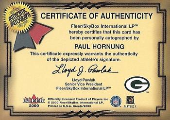 2000 Fleer Greats of the Game - Gold Border Autographs #NNO Paul Hornung Back