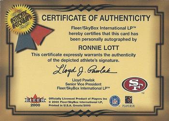 2000 Fleer Greats of the Game - Gold Border Autographs #NNO Ronnie Lott Back