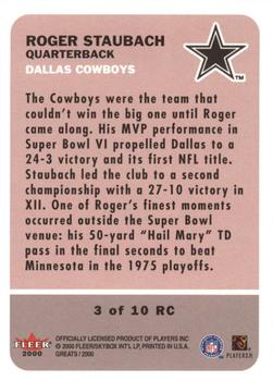 2000 Fleer Greats of the Game - Retrospection Collection #3RC Roger Staubach Back
