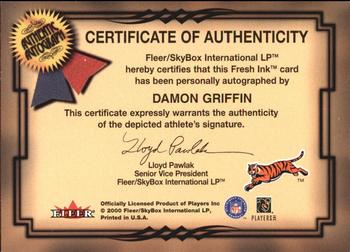 2000 Fleer Tradition - Autographics #NNO Damon Griffin Back