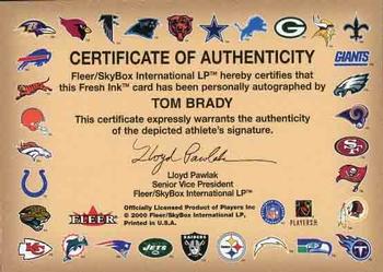 2000 Fleer Tradition - Autographics Gold #NNO Tom Brady Back