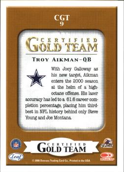 2000 Leaf Certified - Certified Gold Team #CGT9 Troy Aikman Back