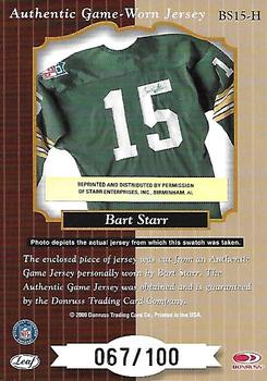2000 Leaf Certified - Heritage Collection #BS15-H Bart Starr Back
