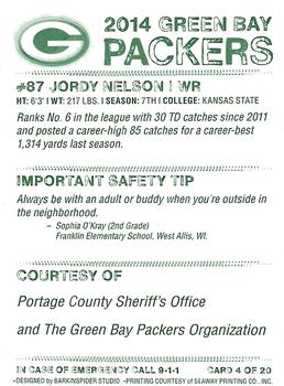 2014 Green Bay Packers Police - Portage County Sheriff’s Office #4 Jordy Nelson Back