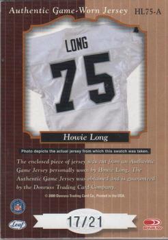 2000 Leaf Certified - Heritage Collection Century #HL75-A Howie Long Back