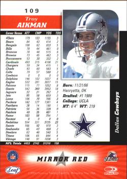 2000 Leaf Certified - Mirror Red #109 Troy Aikman Back