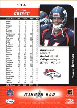 2000 Leaf Certified - Mirror Red #114 Brian Griese Back