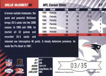 2000 Leaf Limited - Limited Edition #37 Willie McGinest Back