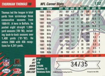 2000 Leaf Limited - Limited Edition #132 Thurman Thomas Back