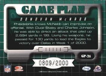 2000 Leaf Rookies & Stars - Game Plan #GP-21 Donovan McNabb Back