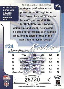 2000 Leaf Rookies & Stars - Longevity #250 Demario Brown Back