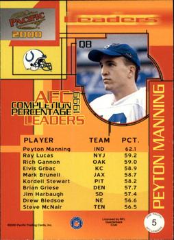 2000 Pacific - AFC Leaders #5 Peyton Manning Back