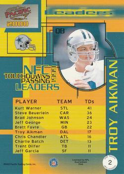 2000 Pacific - NFC Leaders #2 Troy Aikman Back