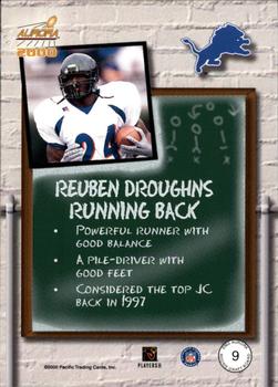 2000 Pacific Aurora - Rookie Draft Board #9 Reuben Droughns Back