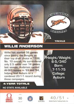 2000 Pacific Omega - Copper #30 Willie Anderson Back