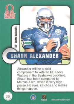 2000 Pacific Omega - Fourth & Goal Colored Foil #36 Shaun Alexander Back