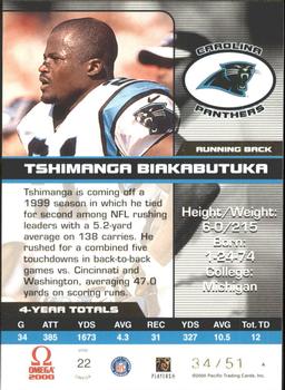 2000 Pacific Omega - Platinum Blue #22 Tim Biakabutuka Back