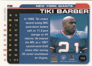 2000 Pacific Paramount - Premiere Date #153 Tiki Barber Back
