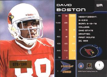 2000 Pacific Prism Prospects - Holographic Blue #1 David Boston Back