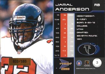 2000 Pacific Prism Prospects - Holographic Blue #3 Jamal Anderson Back