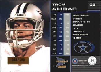 2000 Pacific Prism Prospects - Holographic Blue #24 Troy Aikman Back