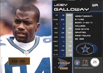 2000 Pacific Prism Prospects - Holographic Blue #25 Joey Galloway Back