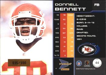 2000 Pacific Prism Prospects - Holographic Blue #44 Donnell Bennett Back