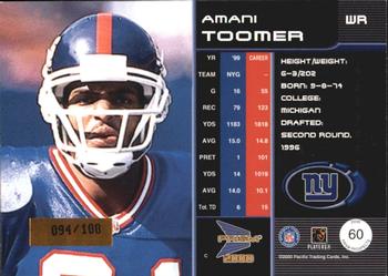2000 Pacific Prism Prospects - Holographic Blue #60 Amani Toomer Back