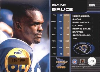 2000 Pacific Prism Prospects - Holographic Blue #73 Isaac Bruce Back