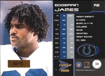 2000 Pacific Prism Prospects - Holographic Mirror #38 Edgerrin James Back