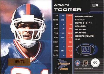 2000 Pacific Prism Prospects - Holographic Mirror #60 Amani Toomer Back