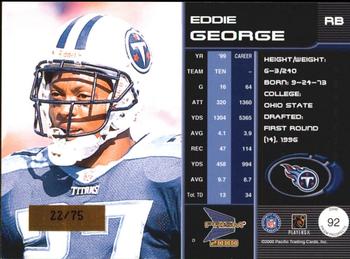 2000 Pacific Prism Prospects - Holographic Mirror #92 Eddie George Back
