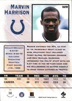 2000 Pacific Private Stock - Retail #38 Marvin Harrison Back