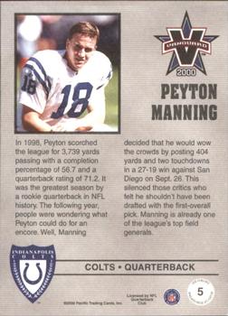 2000 Pacific Vanguard - Press Hobby #5 Peyton Manning Back