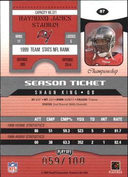 2000 Playoff Contenders - Championship Ticket #87 Shaun King Back