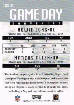 2000 Playoff Momentum - Game Day Souvenirs #GDS 38 Howie Long / Marcus Allen Back