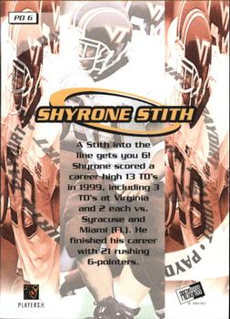 2000 Press Pass - Paydirt #PD6 Shyrone Stith Back