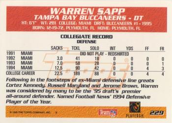 1995 Topps #229 Warren Sapp Back