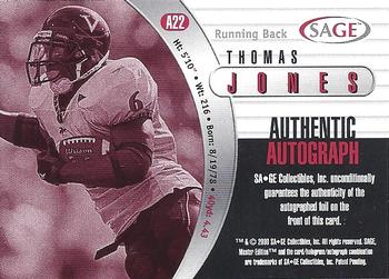 2000 SAGE - Autographs Red #A22 Thomas Jones Back