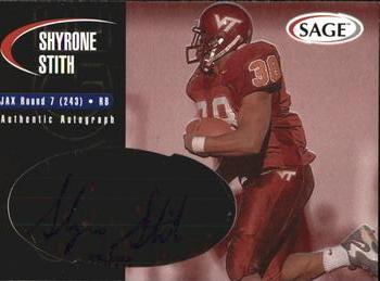 2000 SAGE - Autographs Red #A44 Shyrone Stith Front