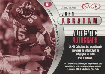 2000 SAGE - Autographs Silver #A1 John Abraham Back
