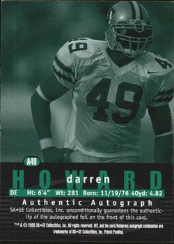 2000 SAGE HIT - Autographs Diamond #A49 Darren Howard Back
