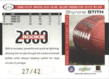 2000 Score - Final Score #314 Shyrone Stith Back