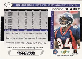 2000 Score - Scorecard #16 Shannon Sharpe Back